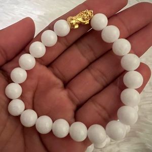 24K Yellow Gold Piyao with Snow Quartz Bracelet